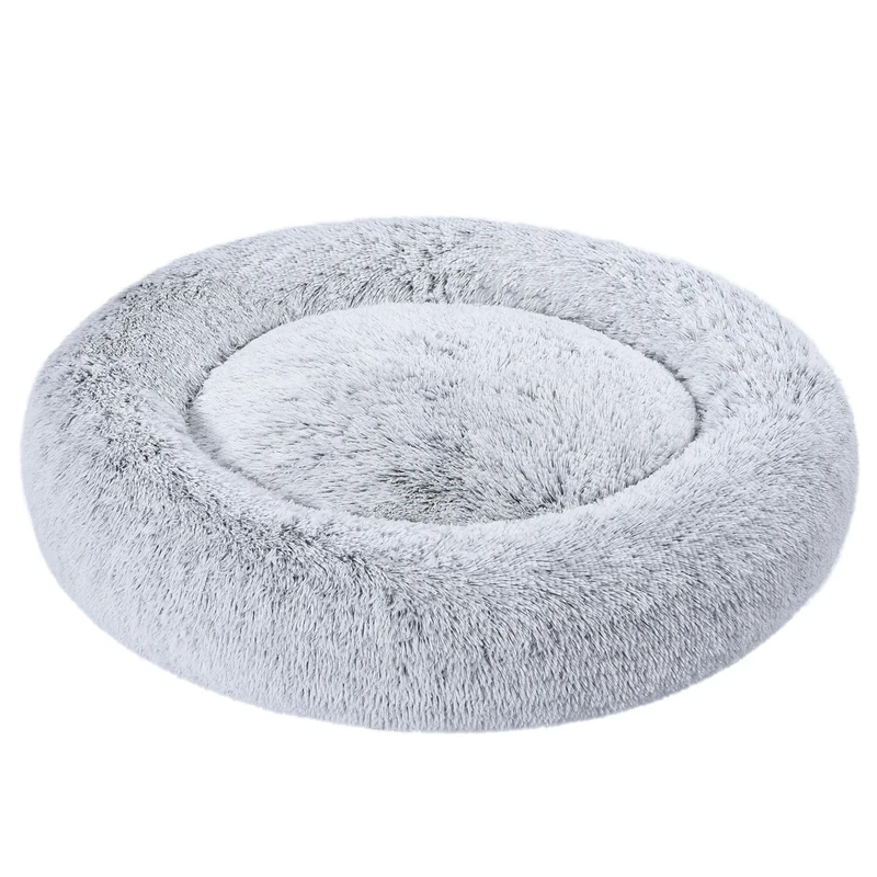 Amazon Basics Plush Doughnut Pet Bolster, Soft Faux Fur Bed for Dog, Machine Washable, 91 cm, Grey