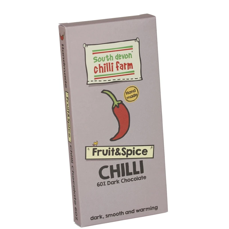 South Devon Chilli Farm Fruit & Spice Chilli Chocolate - Delicious 60% Dark Belgian Chocolate Combined With Homegrown Chillies - Dark, Smooth & Warming - Gift Present for Him or Her - 80g Bar - Image 1