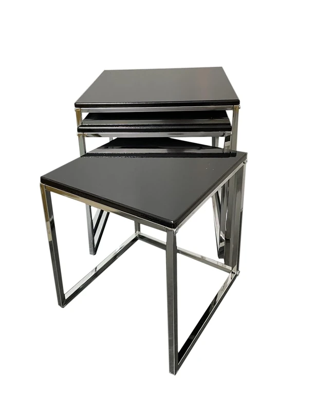 ASPECT Murano Set of 3 Nesting Table Gloss Wooden Tops (Black)