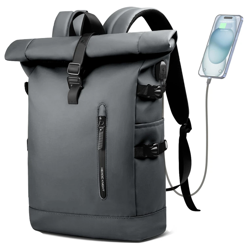 HEROIC KNIGHT Roll Top Laptop Backpack for Men Women Casual Daypack for 15.6, Dark Grey, Modern