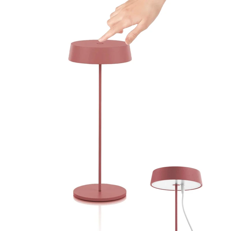 Rechargeable Table Lamp with USB-C Input - Lamp with Touch Button in Aluminium for Bedroom and Living Room, 4400 mAh, 28.7 x 16 x 4 cm, Pink - Image 1