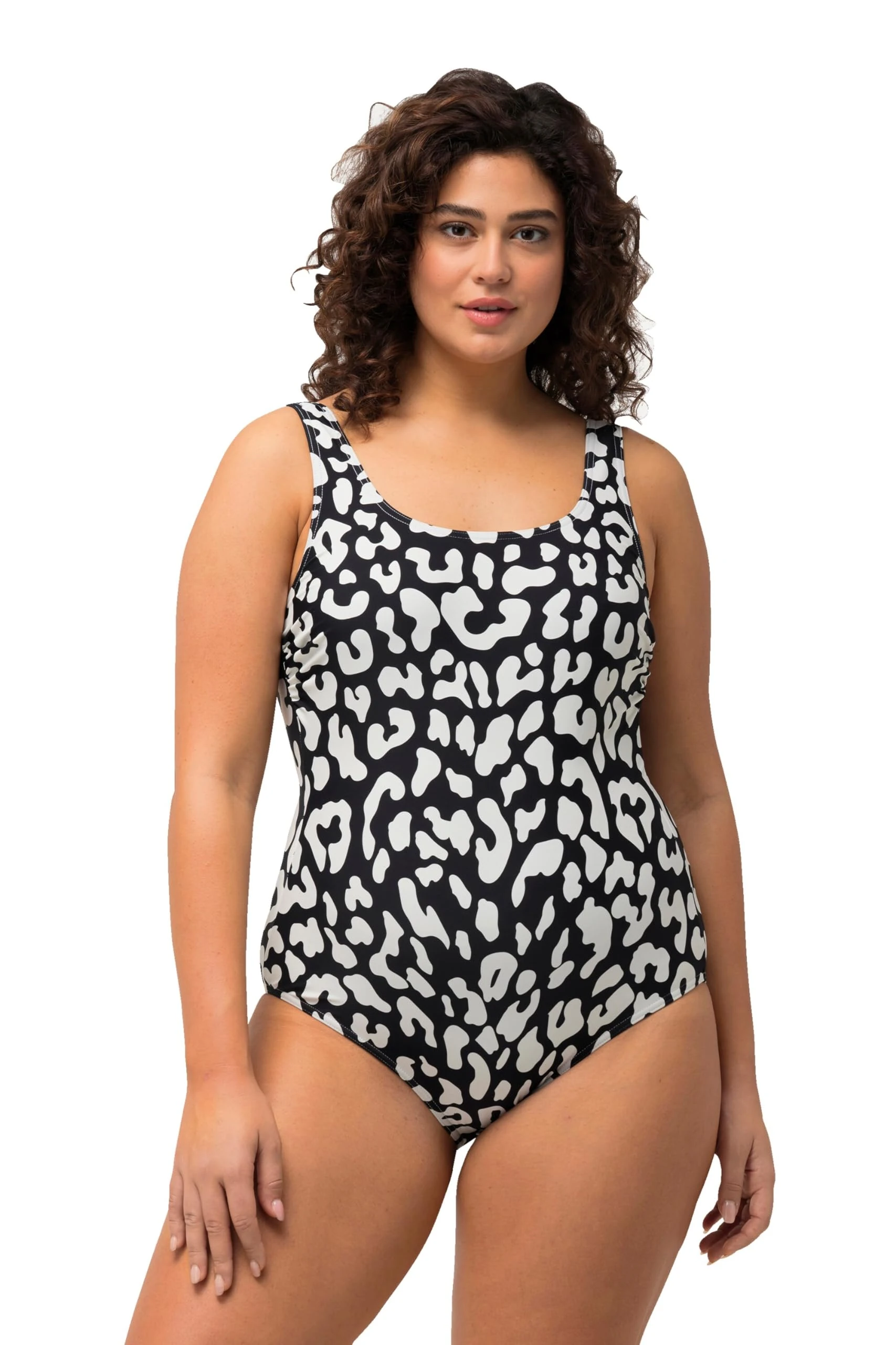Ulla Popken Women's Alice Softliner Dg Leo Swimsuit, Black, 50-52