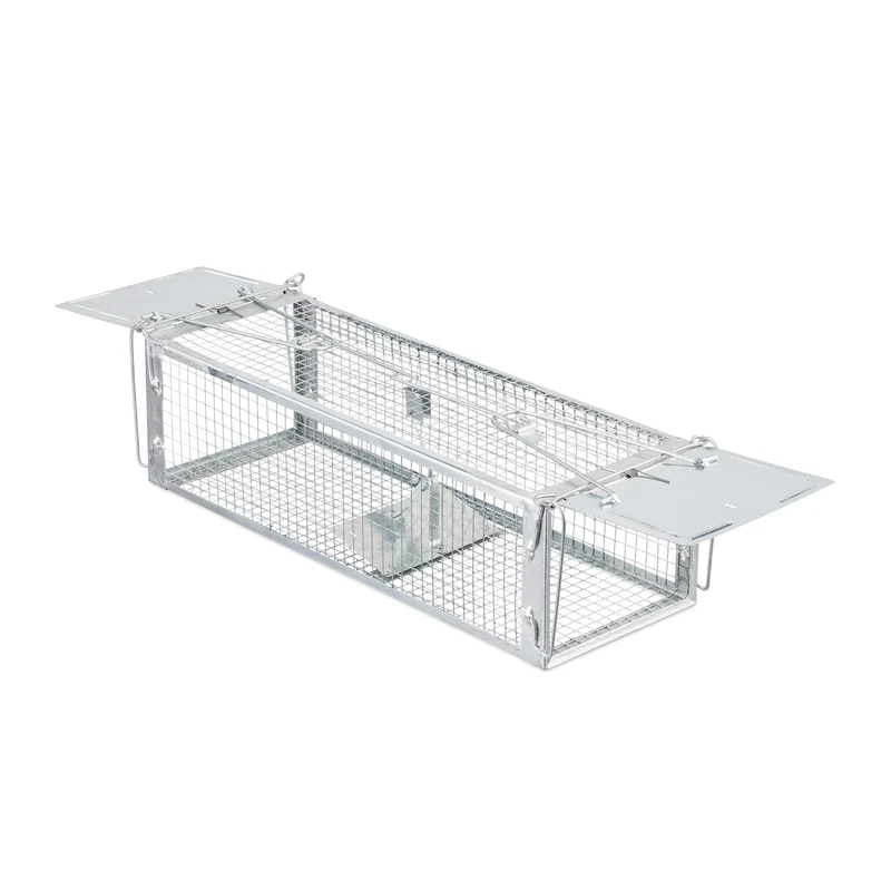 Relaxdays Live Trap for Mice & Rats, Reusable, Animal-Friendly Rodent Trap, 11.5 x 40 x 14.5 cm, Mouse Catch, Silver