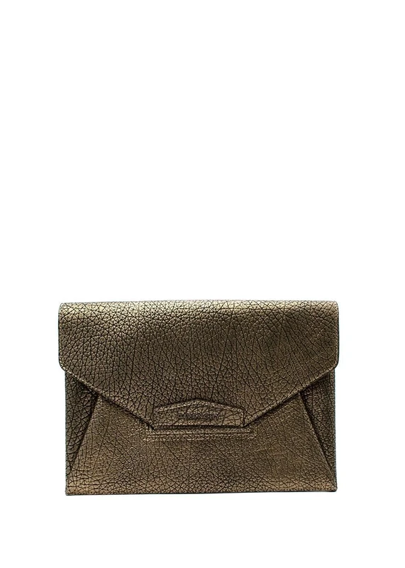 Givenchy Pre-loved Gold Metallic Embossed Leather Clutch Bag