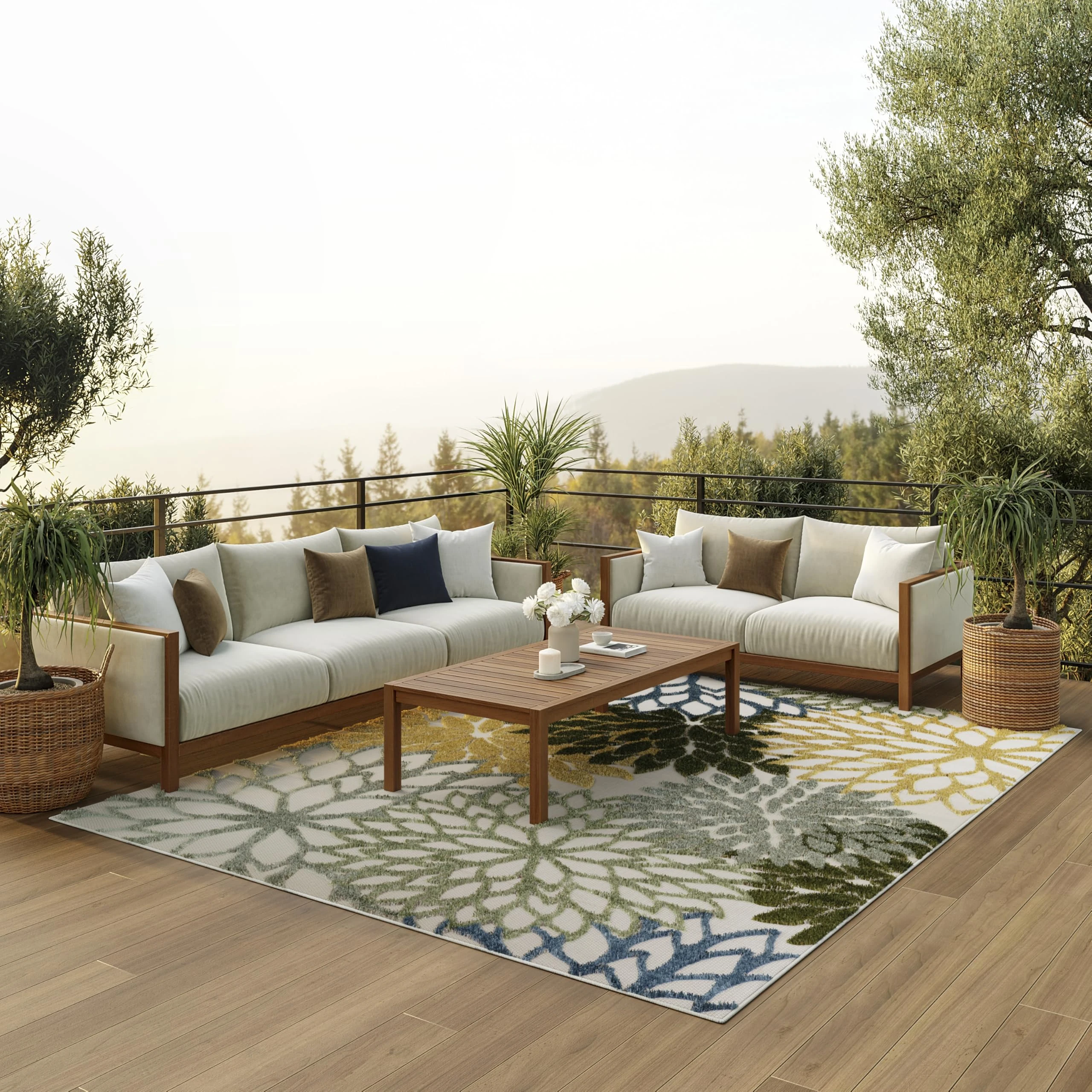 Nourison Aloha Indoor/Outdoor Green Multicolor 12' x 15' Area Rug, Easy Cleaning, Non-Shedding, Bed Room, Living Room, Dining Room, Backyard, Patio, Deck (12x15)