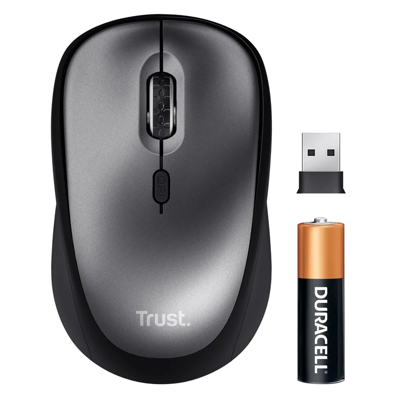 Trust Silent Wireless Mouse, Battery Included, for Left and Right Hand Users, 800-1600 DPI, 83% Recycled Materials, Storable USB Micro Receiver, Quiet Compact Computer Mouse for PC, Laptop, Mac