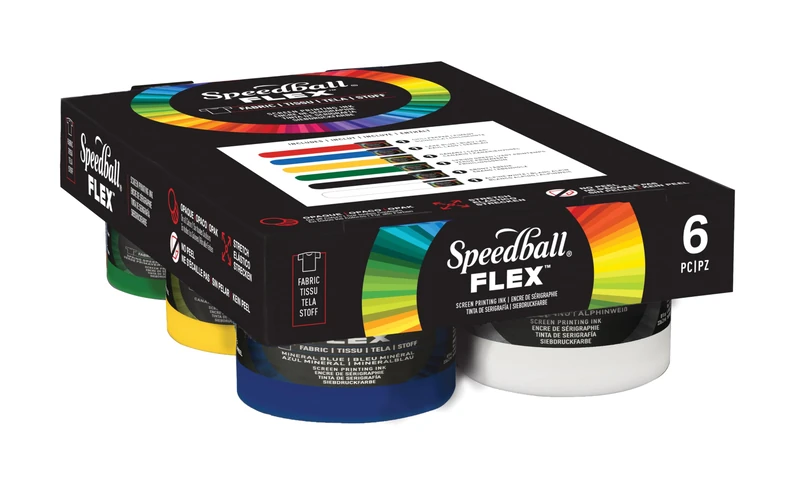 Speedball Flex Screen Printing Fabric Ink 6 Colour Set 4oz, for Home Decor, Bags, T Shirt, Essential for Artists Craft Kit