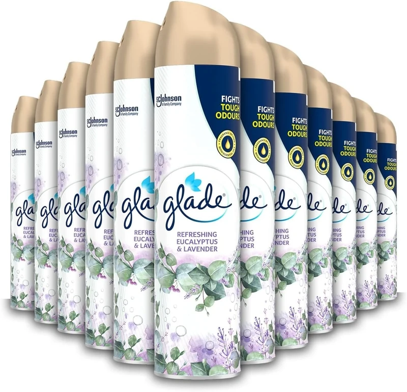 Glade Air Freshener, Aerosol Room Spray, Eucalyptus & Lavender, Pack of 12 (12 x 300ml)