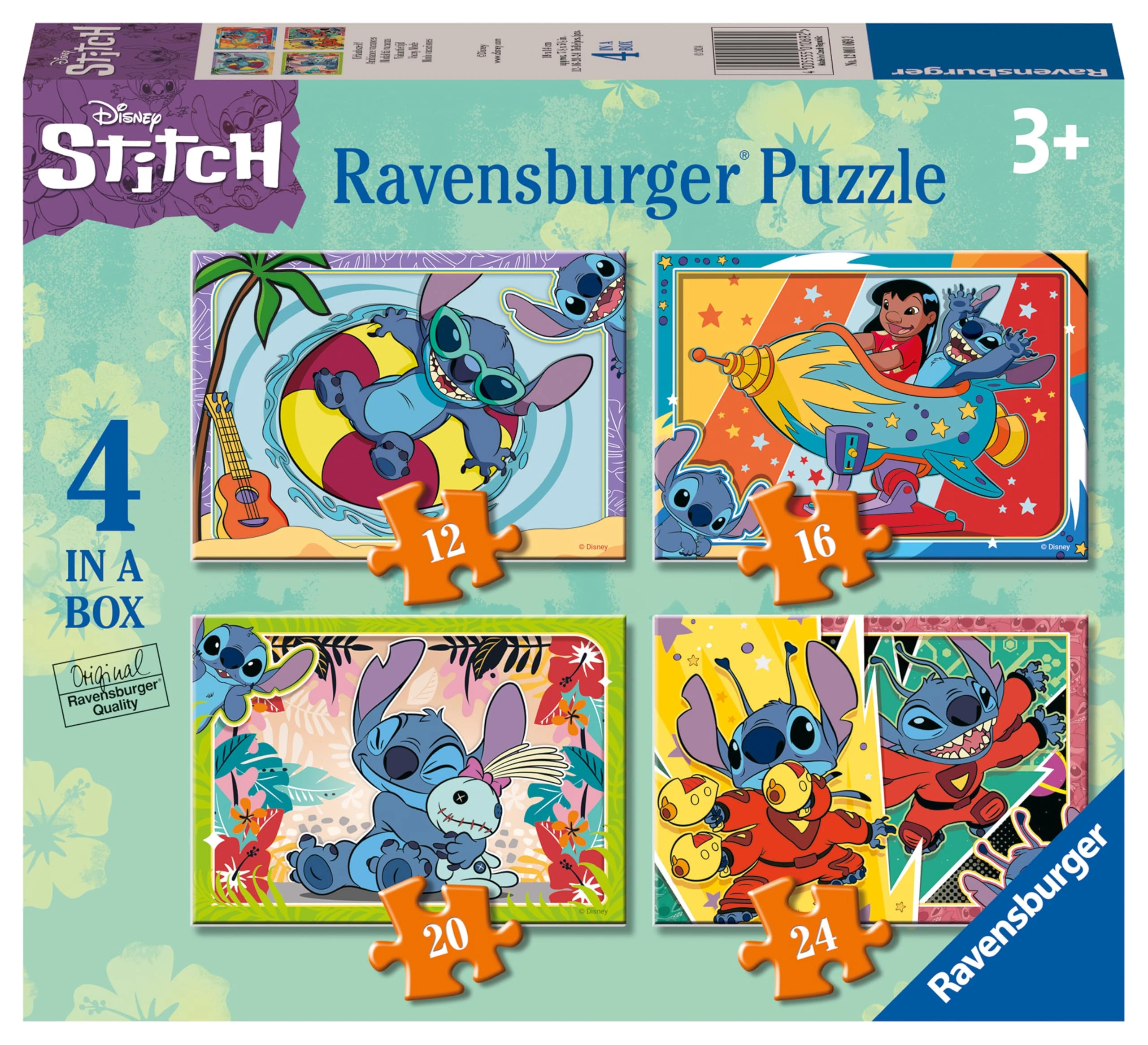 Ravensburger Disney Stitch Jigsaw Puzzles for Kids Age 3 Years Up - 4 in a Box (12, 16, 20, 24 Pieces) - Educational Toys and Games for Children