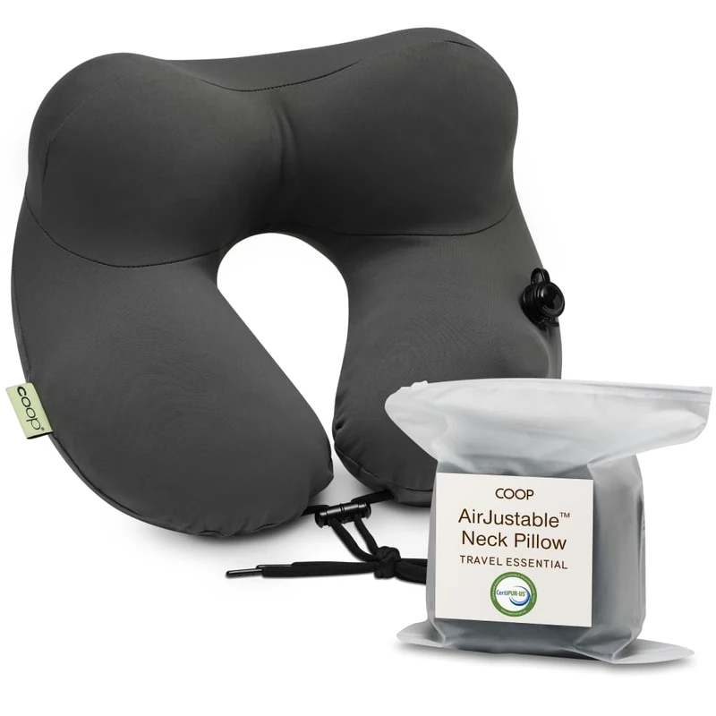 Coop Home Goods AirJustable Inflatable Travel Pillow, Adjustable Neck and Chin Support, Compact Travel Pillow, Soft and Comfortable Memory Foam, Travel Essentials