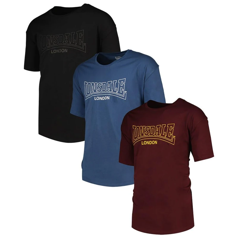 Lonsdale Men's Beanley T-Shirt, Black/Navy/Oxblood, 4XL