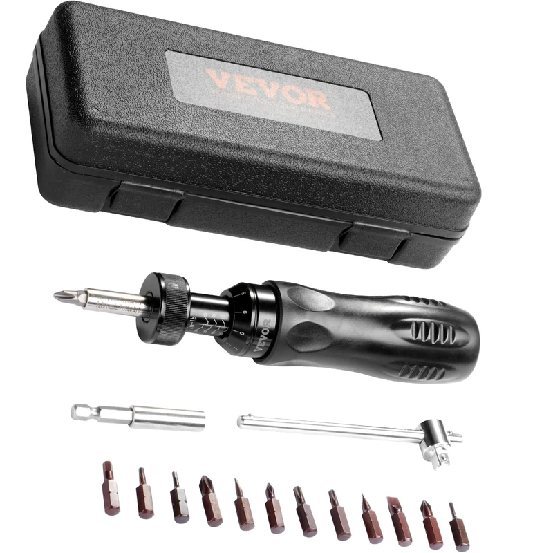 VEVOR 1/4" Drive Torque Screwdriver Wrench, 10-70 in/lbs Range, 1 in-lbs Increment, With Scale, Bits & Case - For Electricians