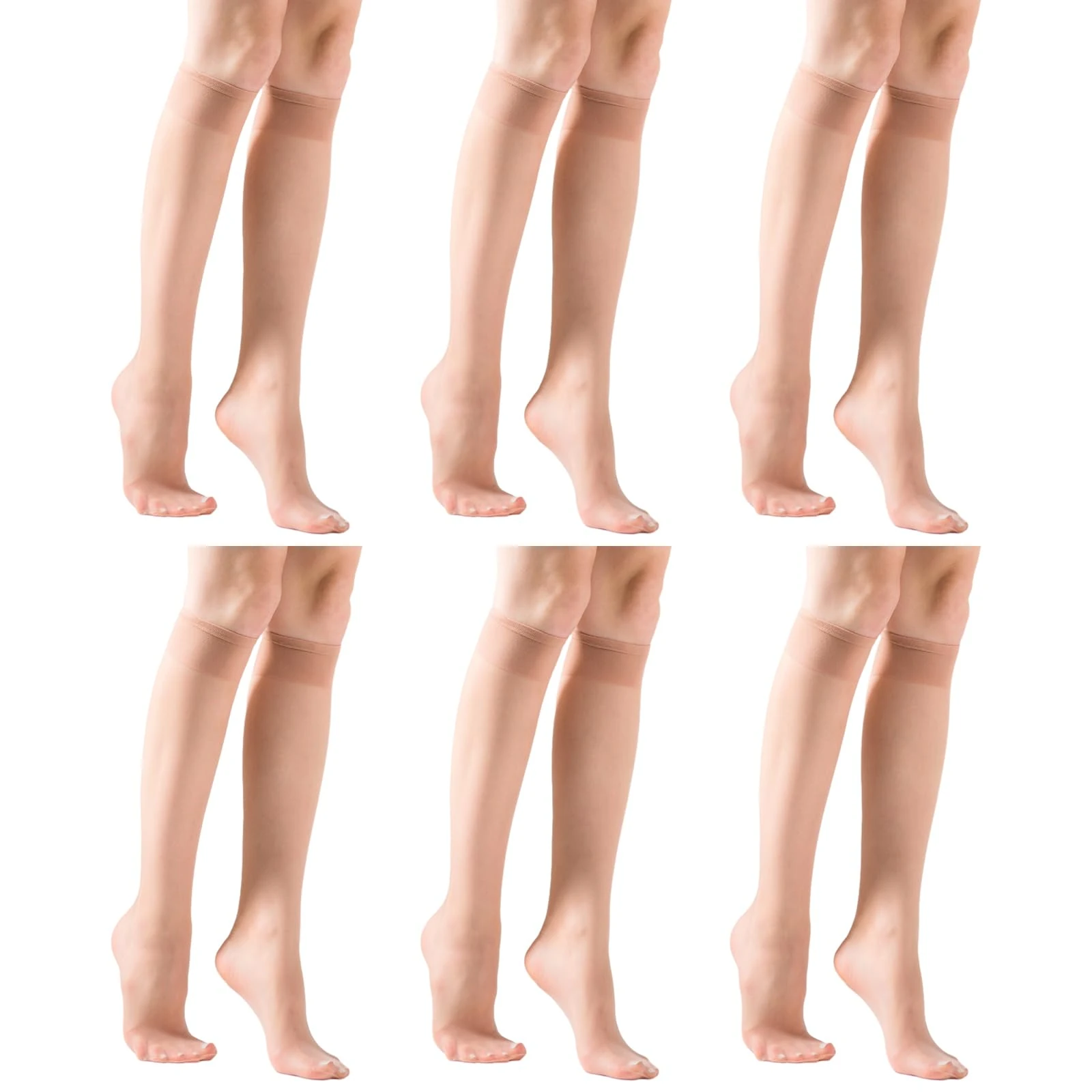 Ormromra 6 Pairs Women's Knee High Stockings, Nude Pop Sock, Breathable Soft Nylon Socks, Ladies Pressure-Free Socks(One Size)