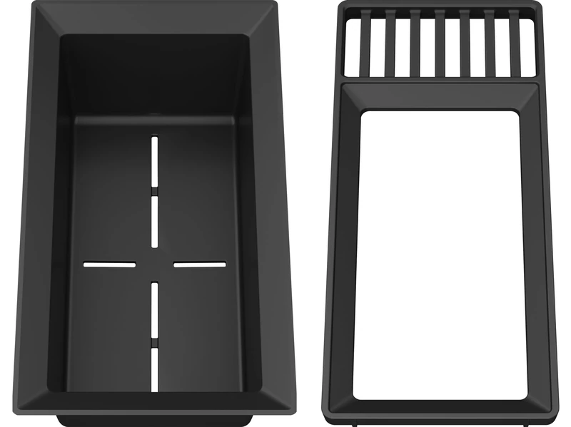 BLANCO Sink Drainer 2-in-1 | Black-Grey Plastic | Multifunctional Frame and Waste Bowl Combination with Integrated draining Area | for All Silgranit Sinks (40 cm Depth) | [18x39,5x10,3 cm]