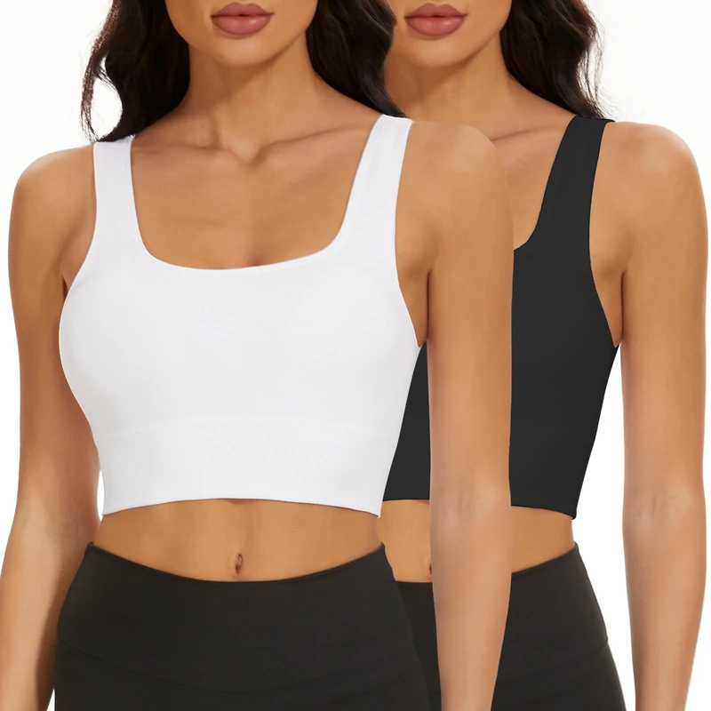 SIMIYA Sports Bra Women Seamless Crop Bra Top Comfort Bra with Removable Pads - Perfect for Everyday Wear (Black and Whiter, S)
