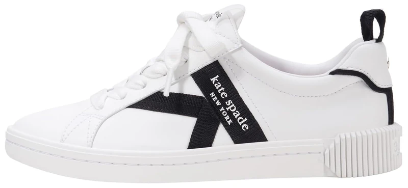 Kate Spade New York Women's Signature Lace Up Sneaker, True White/Black, 6 US