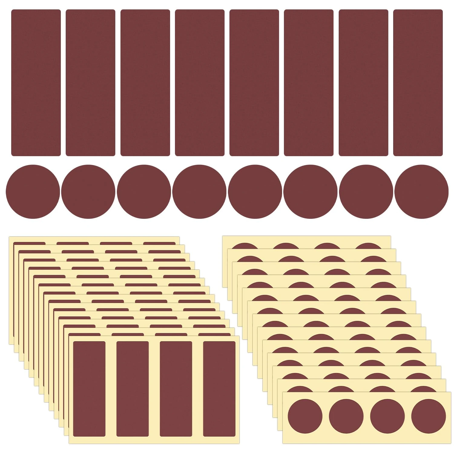 120pcs Match Striker Papers with Adhesive, 60 Round and 60 Rectangle Match Striker Stickers Match Striker Paper Sheets for Match Rack Cymbal Paper Replacement (brown)