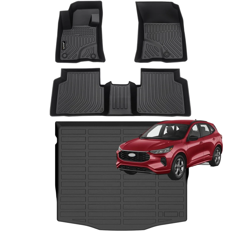 Jenofa Car Floor Mats & Cargo Liner for 2020-2024 Ford Escape (NO Hybrid) All Weather Floor Mats Set Custom for Ford Escape Full Set TPE Floor Liners for Ford Escape Black Accessories