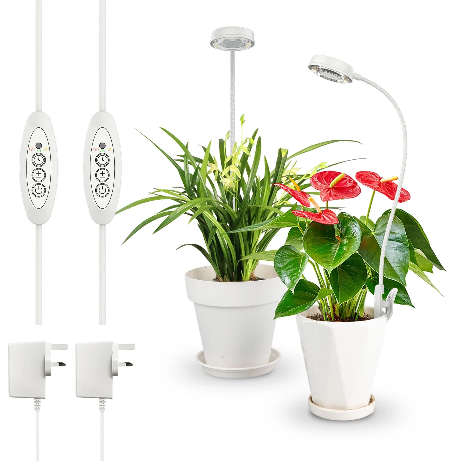 SANSI Grow Lights for Indoor Plants, 4000K Sunlike White Full Spectrum Gooseneck Pot Clip LED Grow Light, 3/6/12H Timer (No Auto-on), 7 Brightness for Small Plants Growth - Pack of 2