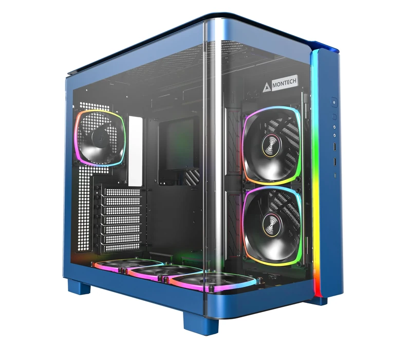 MONTECH King 95 PRO Dual-Chamber ATX Mid-Tower PC Gaming Case, High Airflow, Tool-Free Panels, Sturdy Curved Tempered Glass Front, Six ARGB PWM Fans Pre-Installed with
