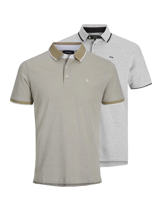 JACK & JONES Mens Jjepaulos 2pk Mp Noos Polo Shirt, Beige - Brown - Light Grey - Black, XL UK