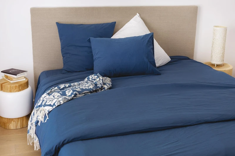 Toison d'Or Cap Ferret Washed Cotton Duvet Cover, 200 cm x 200 cm, Midnight Blue - Image 1