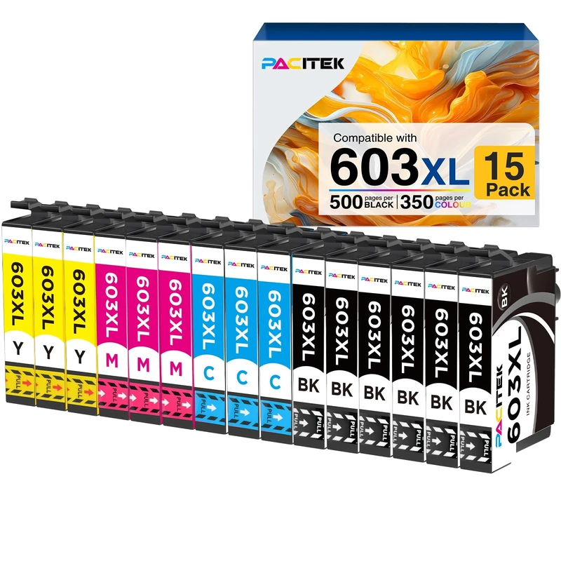 15 PACK 603XL Ink Cartridges Multipack Replacement for Epson 603 ink cartridges for Expression Home XP-2100 XP-3100 XP-4100 XP-2105 XP-3105 Workforce WF-2810 WF-2830 WF-2835 WF-2850 Printer
