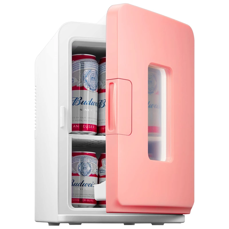 Mini Fridge 15 Liter/21 Cans, Portable AC+DC Power Small Fridge for Bedroom, Car, Office, Thermoelectric Cooler and Warmer Skincare for Food, Drinks, Cosmetics, Max & ECO Mode
