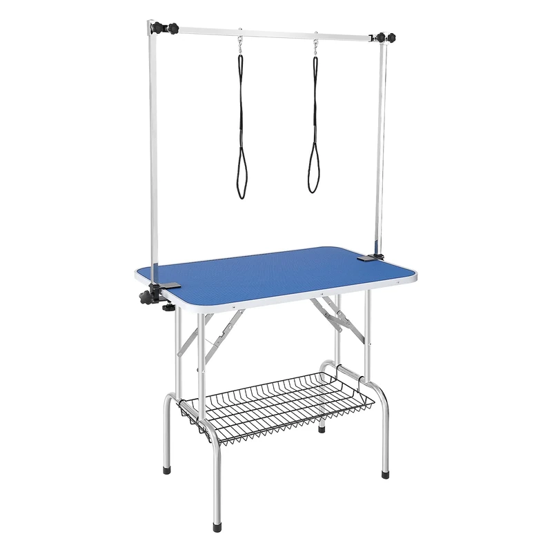 VEVOR Pet Grooming Table Two Arms with Clamp, 915 x 610mm Dog Grooming Station, Foldable Pets Grooming Stand for Medium and Small Dogs, Free Two No Sit Haunch Holder with Grooming Loop, Bearing 150kg