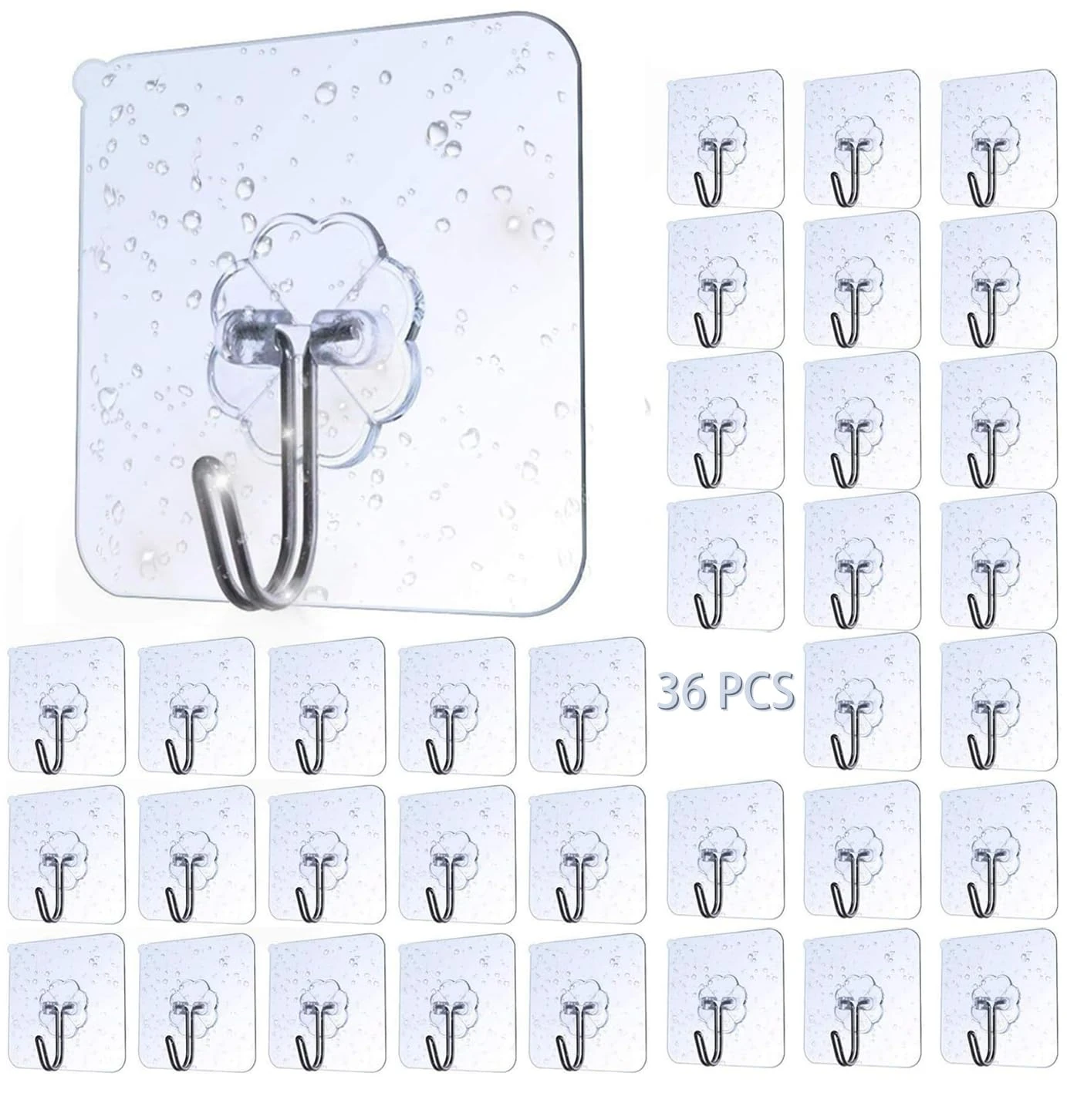 AOMEES Heavy Duty Sticky Hooks -Self Adhesive Hooks with 8kg Max Weight,Not Drilling Damage-Free Wall Adhesive for Bathroom,Kitchen,Bedroom-Bedroom-Waterproof Strong Hold Removable Hangers 36Pcs