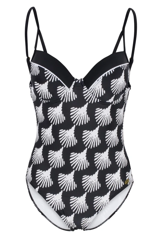 Fashy Women's Swimsuit (80% Polyamide Recycled), Black/White, Black, 8 UK/B