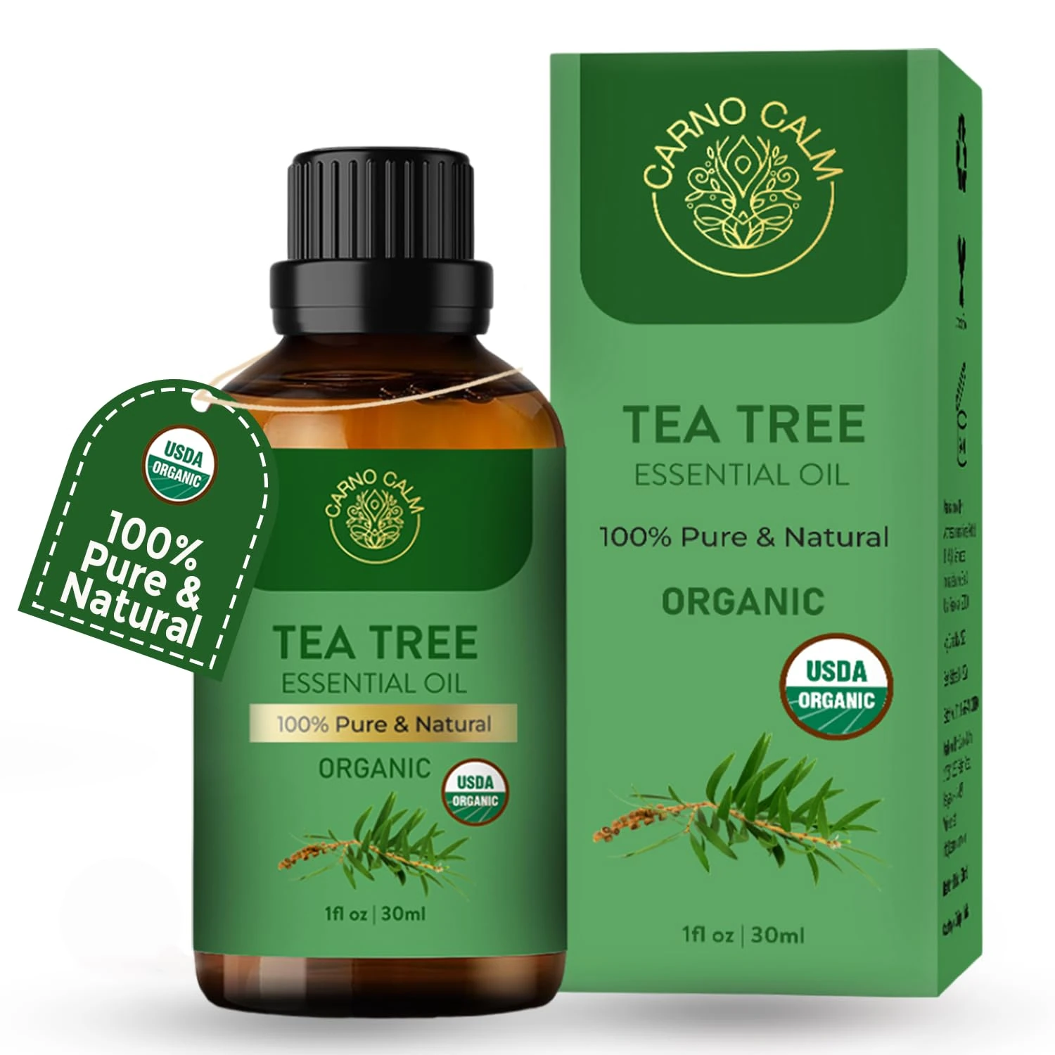 Carno Calm Organic Tea Tree Oil for Nail Fungus- 30ml | Undiluted Pure Tea Tree Essential Oil for Skin,Face, Hair, Acne, Piercings, Head Lice | Diffuser Oil for Home – 1 fl oz