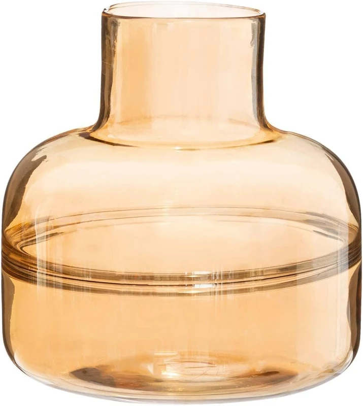 Flower Vase for Bedroom and Living Room - Decorative Vase for Home Decor, Glass, 23.5 x 24 cm, Amber