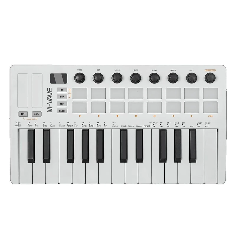 M-Vave SMK 25 MKII - Wireless BT Midi Keyboard Controller with 16 Backlit Drum Pads, 8 Buttons, Arpeggio, USB, White