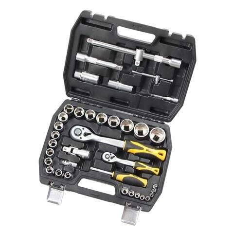 Blim Tool Set 1/2-17 Sockets - 72 Teeth Chicharra - Universal Joint - Extension Bars - Spark Plug Sockets - 3 Way Adapter - 1/4 Tools - Black Brand