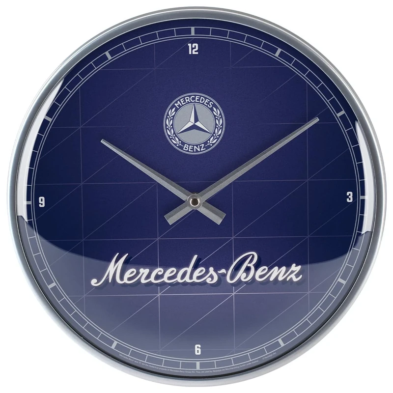 Nostalgic-Art Retro wall clock, Ø 31 cm, Mercedes-Benz – Silver & Blue – Gift idea for Mercedes-Benz fans, large kitchenclock, vintage design