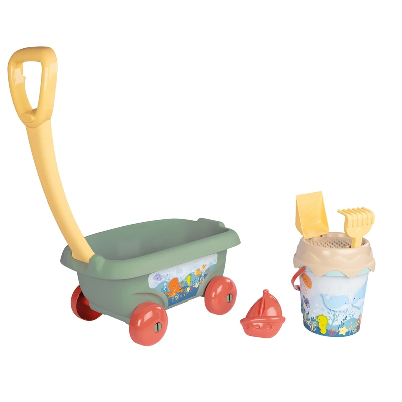 Smoby Life - Chariot de plage - Seau + Accessoires - 42% matériaux recyclés et 100% recyclabe - Fabriqué en France
