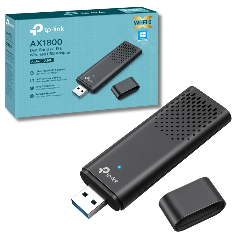 TP-Link Archer TX20U WiFi Dongle, AX1800 Wireless Wi-Fi 6 USB wifi Adapter for PC/Laptop, Dual Band USB 3.0 SuperSpeed Wi-Fi dongle, MU-MIMO, Lower Latency, Highly Secure WPA3, Supports Windows 10/11