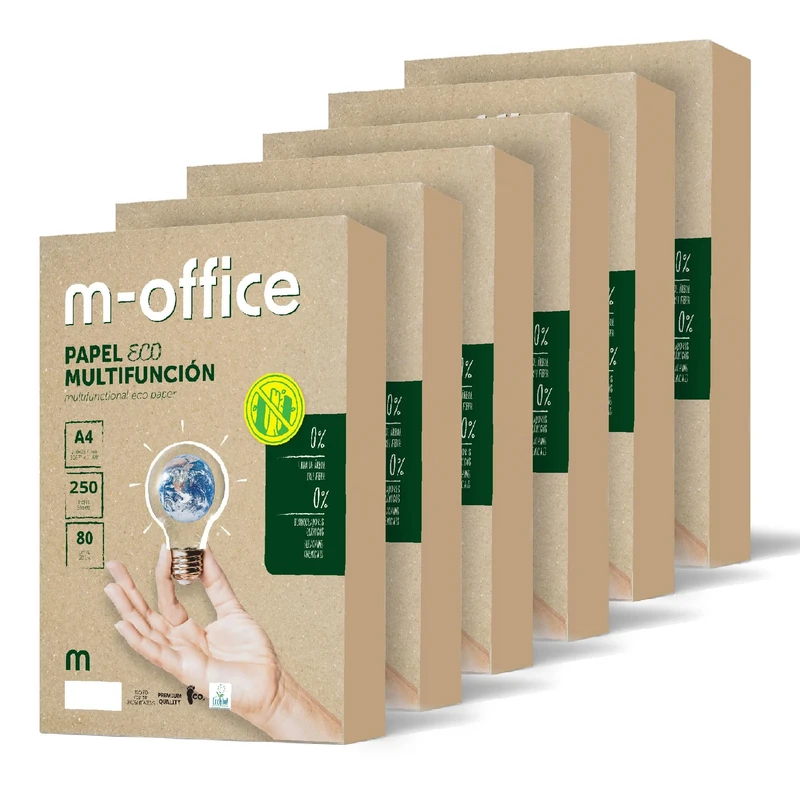 m-office A4 Recycled Paper 80g 1500 Sheets (6 Packs of 250 Sheets) White Uncoated 100% Recycled Paper