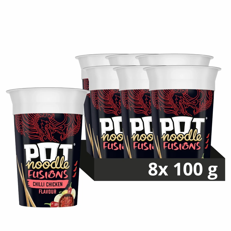 Pot Noodle Fusions Chilli Chicken Instant Snack vegan quick to make noodles Instant Noodle 8x 100 g