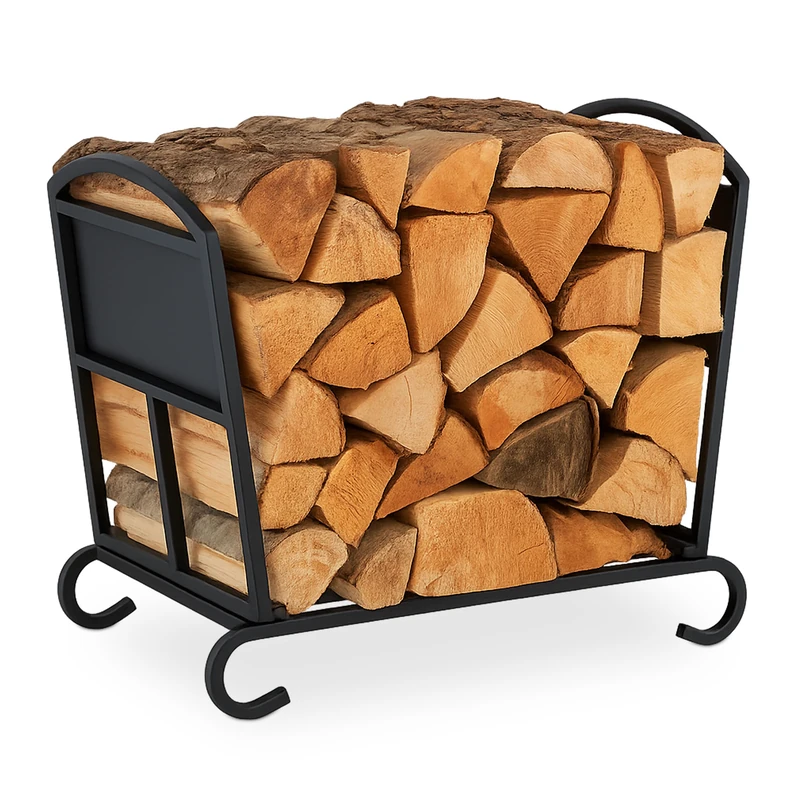 Relaxdays Firewood Basket, Fireplace Storage for Wood, Foldable, HxWxD: 44 x 52 x 31 cm, Indoor, Metal, Steel, Black