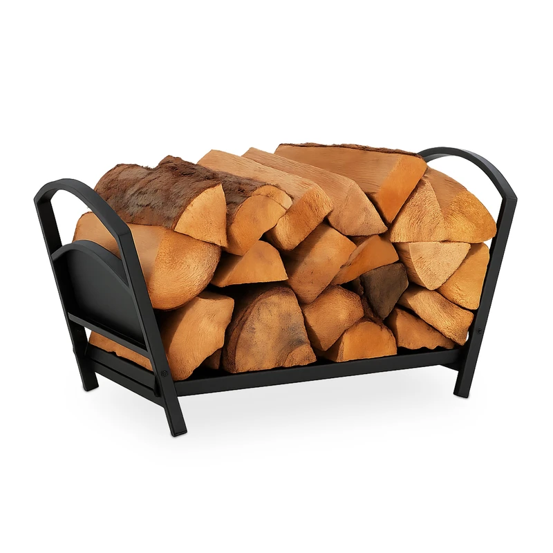 Relaxdays Firewood Basket, Fireplace Storage for Wood, Foldable, HxWxD: 33 x 66 x 30.5 cm, Indoor, Metal, Steel, Black