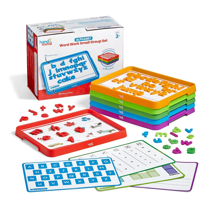 hand2mind Alphabet Word Work Small Group Set, Lowercase Magnetic Letters, Magnetic Letter Trays, Phonics Manipulatives, Phonemic Awareness Activities, Science of Reading Classroom Materials (Set of 6)