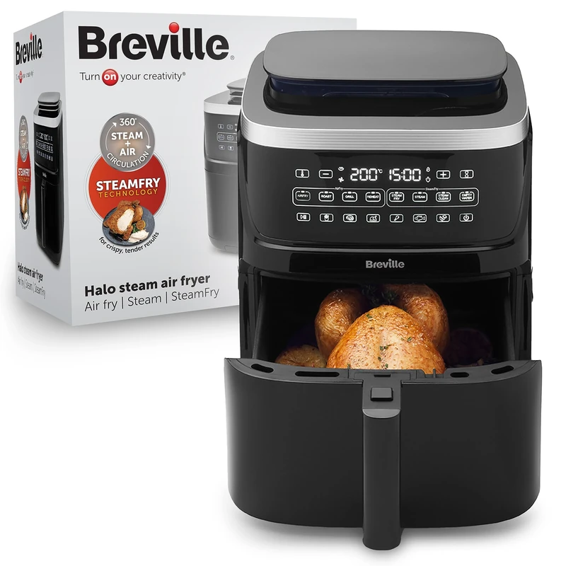 Breville Halo Steam Air Fryer | 7L Digital Air Fryer with SteamFry Technology | 50% More Energy Efficient | 1700W | SteamFryBakeRoast & Grill | Black [VDF133] | UK Plug