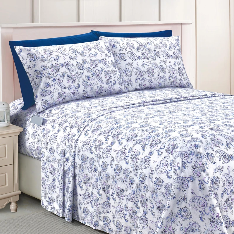Elegant Comfort Luxury Soft Bed Sheets Paisley Pattern - 1500 Premium Hotel Quality Microfiber Softness Wrinkle and Fade Resistant (6-Piece) Bedding Set, Queen, Paisley Indigo