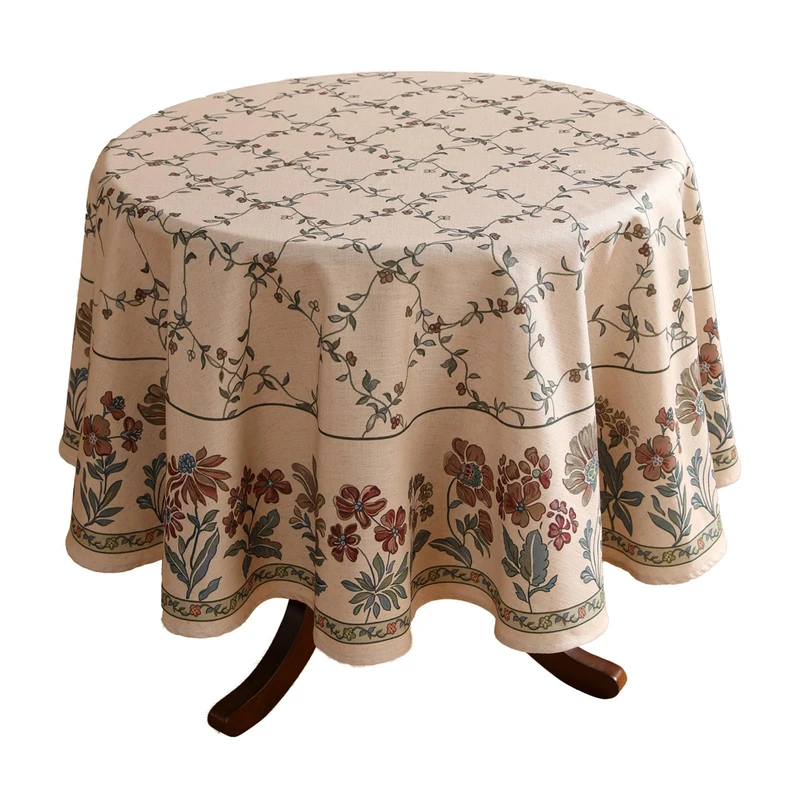 patdrea Designer Vintage Linen Round Table Cloth,Durable Breathable Floral Tablecloth,Dacorative Table Covers for Kitchen Dining Tea Party,Holiday,Christmas,Thanksgiving,Diameter 67"-Oliveirad