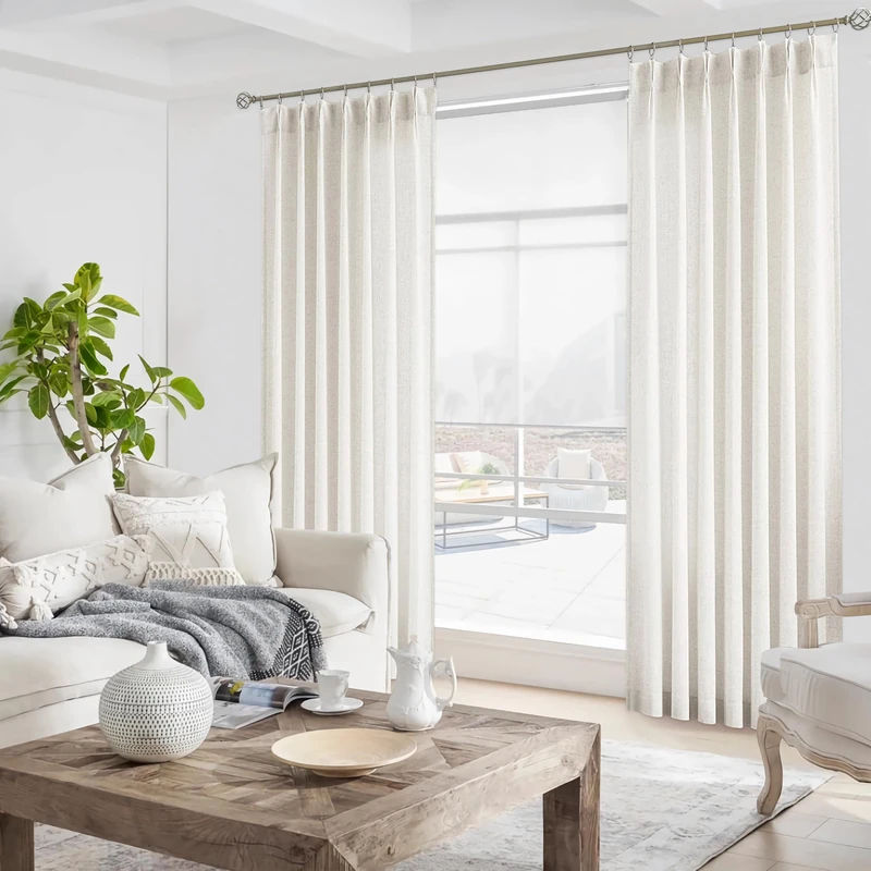 WEST LAKE 95 Inches Long Natural Pinch Pleated Sheer Curtains for Bedroom 2 Panels,Farmhouse Rustic Linen Living Room Pleat Drapes,Boho Back Tab Window Treatment Sets with Hooks,40" Wx95 Lx2,Natural