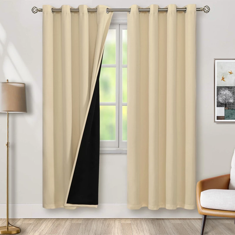 BGment Natural Blackout Curtains 95 Inches Long 2 Panels Set for Living Room, Thermal Insulated 100% Light Blocking Curtains & Drapes, Grommet Soundproof Curtains for Bedroom Window, Each 52 Wide