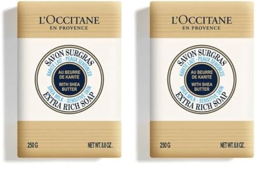L'OCCITANE Shea Milk Extra Rich Solid Soap 250g| Shea Butter Luxury Soap| Gentle and Moisturising (Pack of 2)