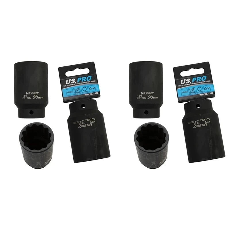 US PRO B1369 36mm 1/2" Drive Double Deep Metric Impact Socket Bi Hex (Pack of 2)